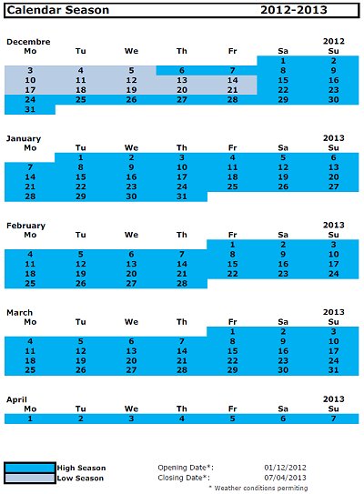  GRANDVALIRA ski passes CALENDAR 2011 - 2012