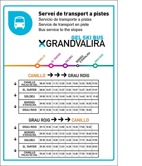 Gel Ski Bus Andorra Canilli Grandvalira, Pas de  la Casa Soldeu